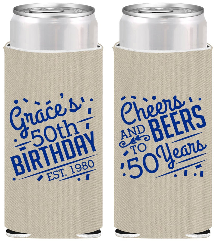 Personalized Birthday Slim Can Coolers - Cheers Beers To 50 Years | 20003