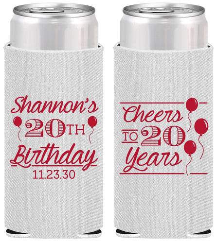 Personalized Birthday Slim Can Coolers - Cheers To 20 Years | 20004