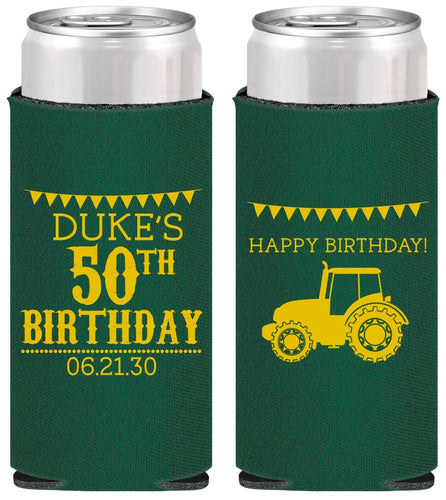 Personalized Birthday Slim Can Coolers - 50th Tractor | 20005