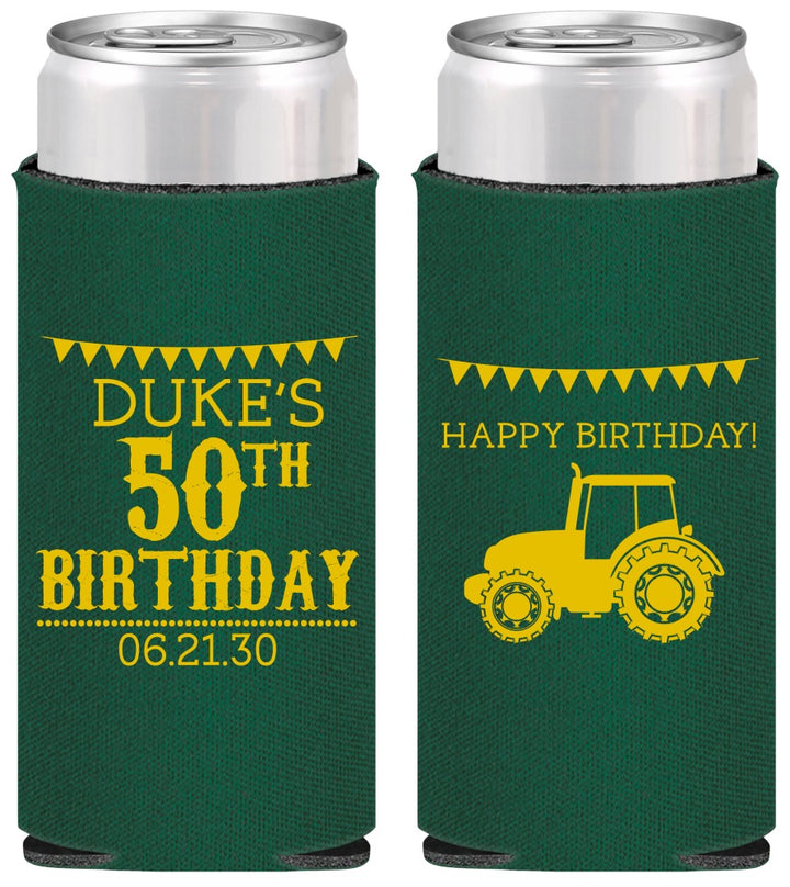 Personalized Birthday Slim Can Coolers - 50th Tractor | 20005