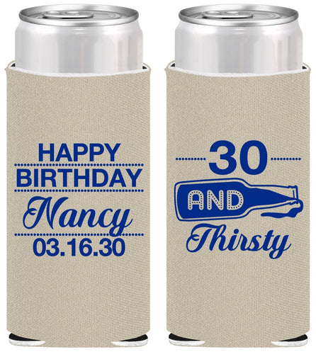 Personalized Birthday Slim Can Coolers - 30 And Thirsty | 20014