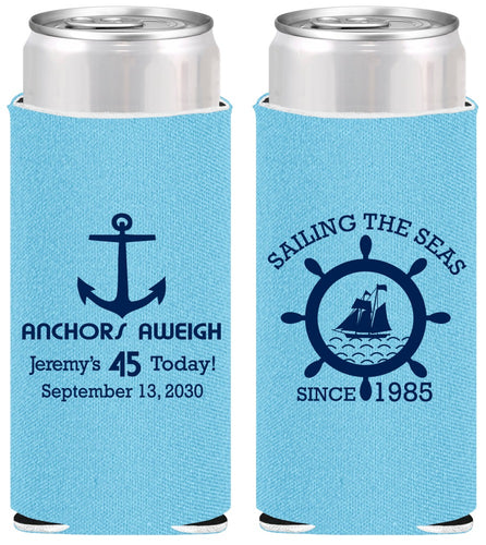Personalized Birthday Slim Can Coolers - 45th Nautical | 20023