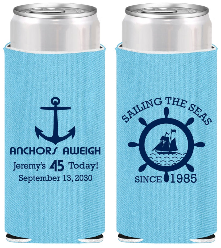 Personalized Birthday Slim Can Coolers - 45th Nautical | 20023
