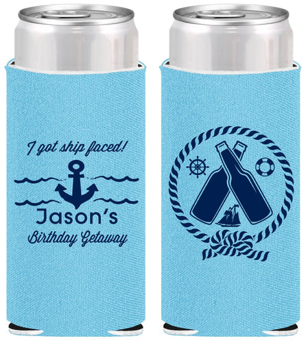 Personalized Birthday Slim Can Coolers - Ship Faced Nautical | 20024