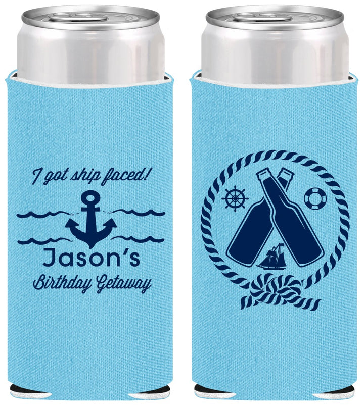 Personalized Birthday Slim Can Coolers - Ship Faced Nautical | 20024