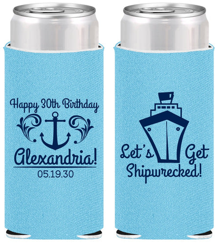 Personalized Birthday Slim Can Coolers - 30th Shipwrecked | 20026
