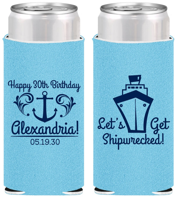 Personalized Birthday Slim Can Coolers - 30th Shipwrecked | 20026