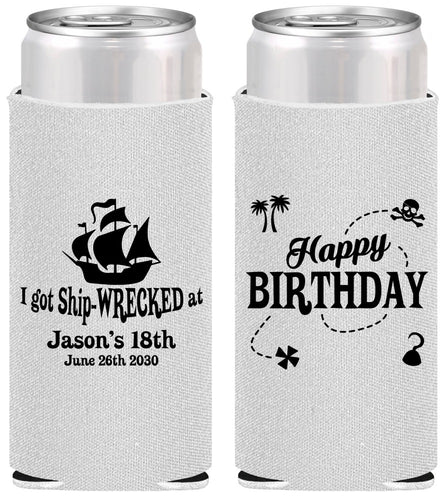 Personalized Birthday Slim Can Coolers - 18th Shipwrecked | 20028