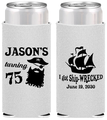 Personalized Birthday Slim Can Coolers - 75th Shipwrecked | 20029