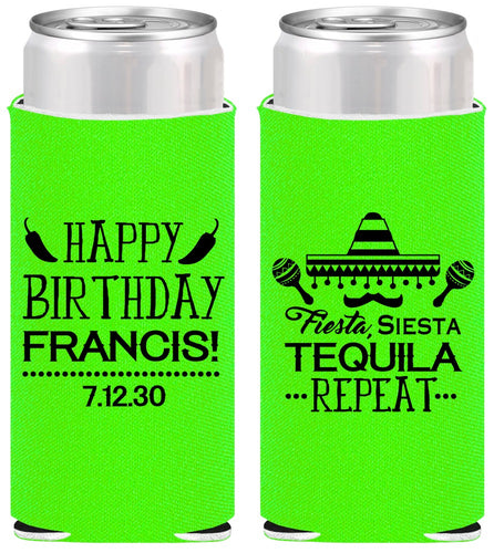 Personalized Birthday Slim Can Coolers - Fiesta Siesta Tequila | 20030