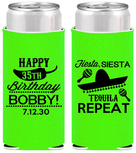 Personalized Birthday Slim Can Coolers - 35th Fiesta Siesta Tequila | 20031