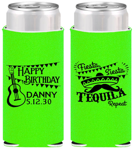 Personalized Birthday Slim Can Coolers - Fiesta Siesta Tequila | 20033