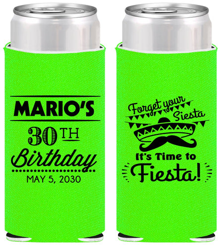 Personalized Birthday Slim Can Coolers - 30th Fiesta | 20034