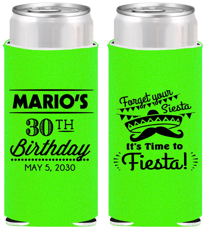 Personalized Birthday Slim Can Coolers - 30th Fiesta | 20034