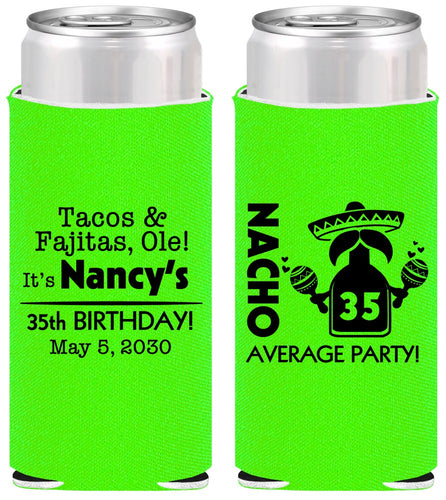 Personalized Birthday Slim Can Coolers - 35th Nacho Average Party | 20036