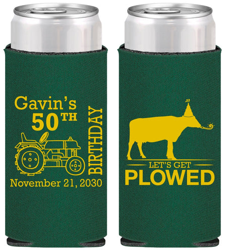 Personalized Birthday Slim Can Coolers - 50th Lets Get Plowed | 20037