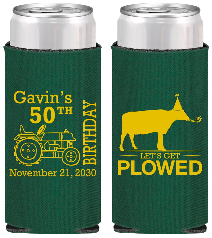 Personalized Birthday Slim Can Coolers - 50th Lets Get Plowed | 20037