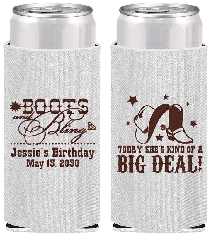 Personalized Birthday Slim Can Coolers - Boots And Bling | 20038