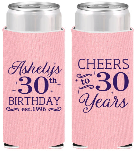 Personalized Birthday Slim Can Coolers - Cheers To 30 Years | 20041
