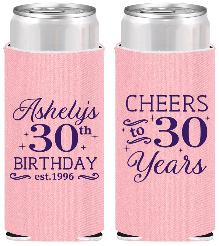 Personalized Birthday Slim Can Coolers - Cheers To 30 Years | 20041