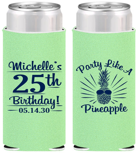Personalized Birthday Slim Can Coolers - 25th Pineapple | 20043