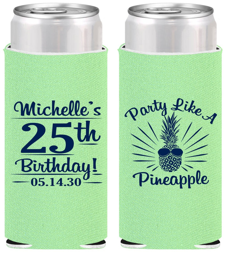 Personalized Birthday Slim Can Coolers - 25th Pineapple | 20043