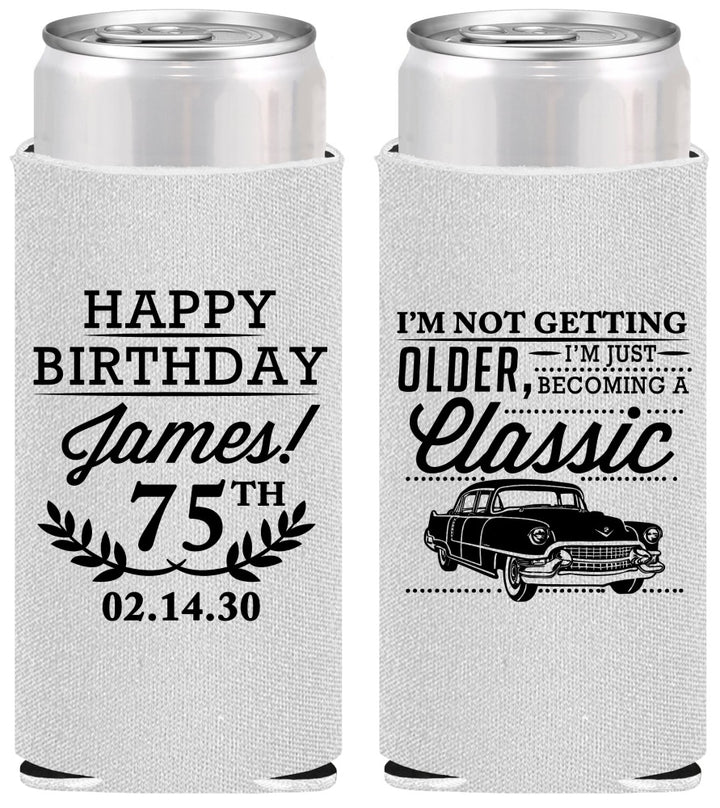 Personalized Birthday Slim Can Coolers - 75th Classic Car | 20055