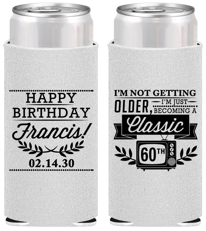 Personalized Birthday Slim Can Coolers - 60th Classic Tv | 20057