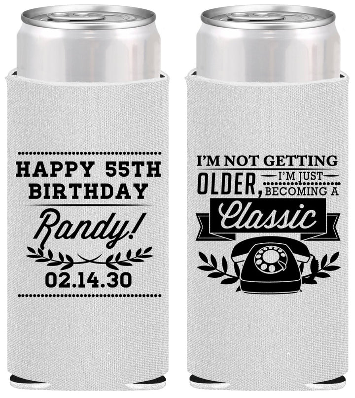 Personalized Birthday Slim Can Coolers - 55th Classic Phone | 20058