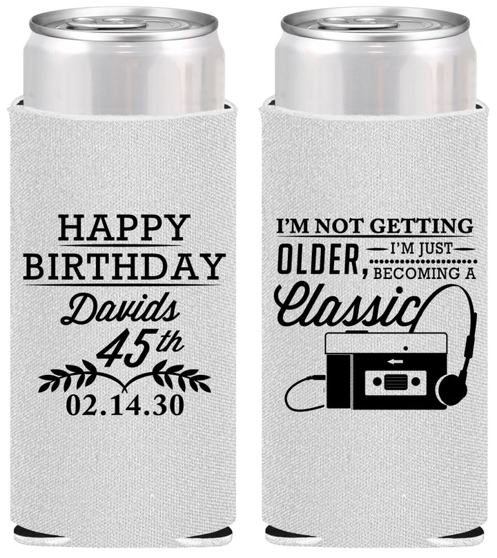 Personalized Birthday Slim Can Coolers - 45th Cassette Tape | 20059