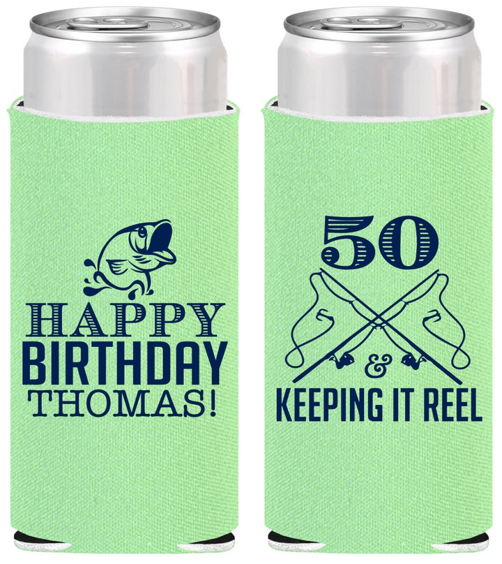 Personalized Birthday Slim Can Coolers - 50th Keeping It Reel | 20066