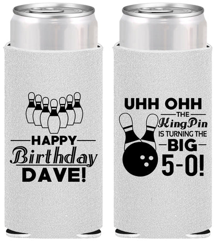 Personalized Birthday Slim Can Coolers - 50th Bowing | 20071