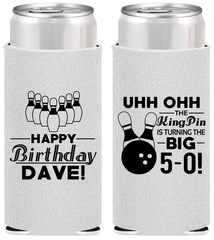 Personalized Birthday Slim Can Coolers - 50th Bowing | 20071