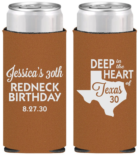 Personalized Birthday Slim Can Coolers - 30th Redneck Texas | 20072