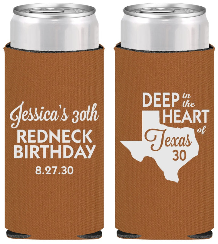 Personalized Birthday Slim Can Coolers - 30th Redneck Texas | 20072