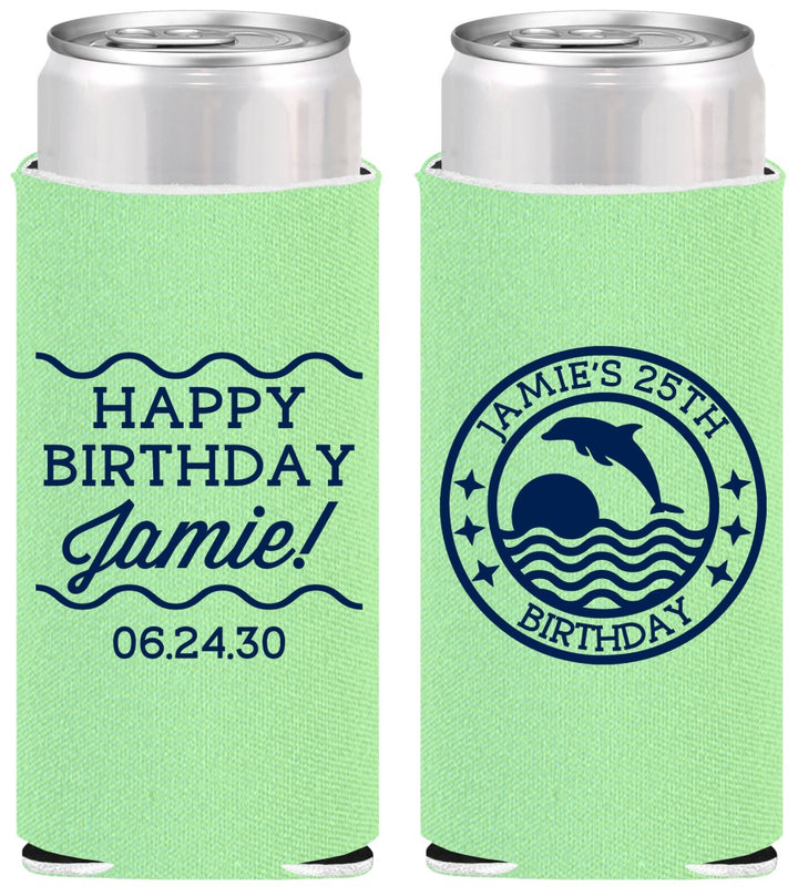Personalized Birthday Slim Can Coolers - 25th Dolphins | 20077