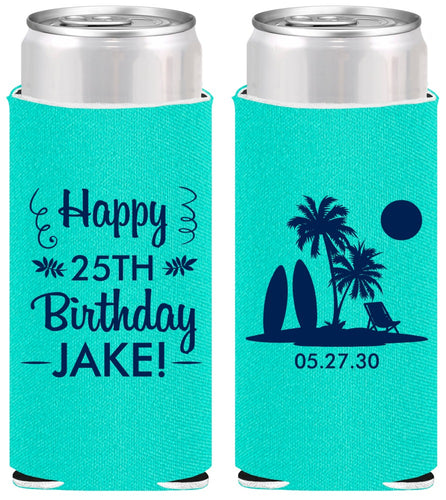 Personalized Birthday Slim Can Coolers - 25th Beach | 20079