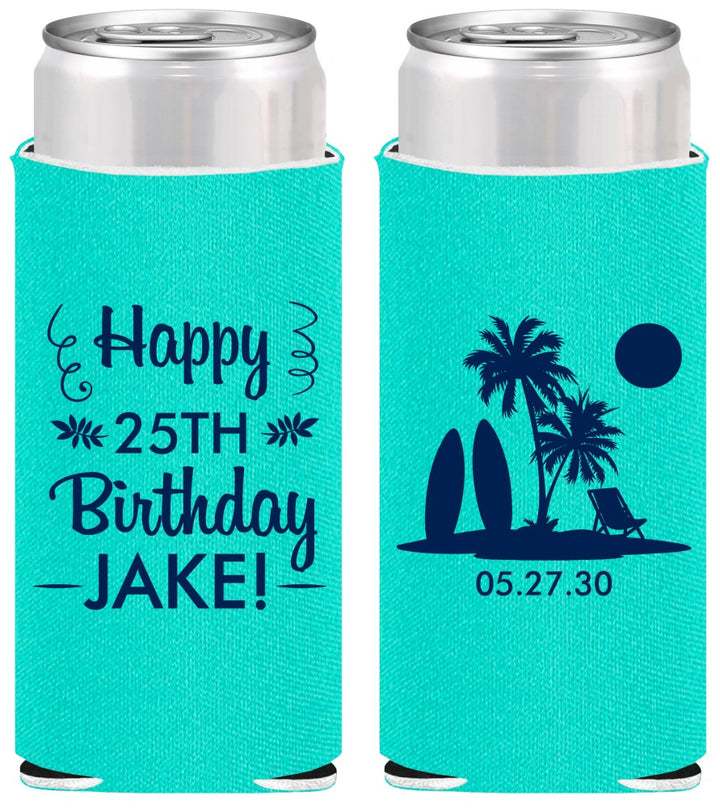Personalized Birthday Slim Can Coolers - 25th Beach | 20079