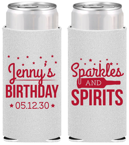 Personalized Birthday Slim Can Coolers - Sparkles Spirits | 20083