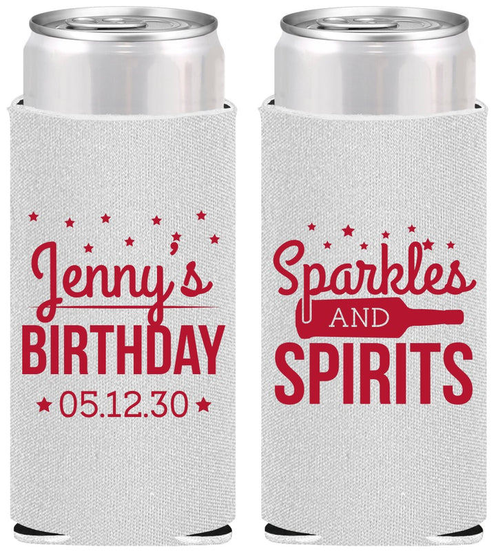 Personalized Birthday Slim Can Coolers - Sparkles Spirits | 20083