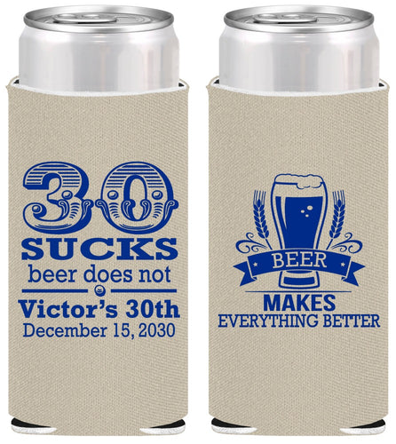 Personalized Birthday Slim Can Coolers - 30th Sucks | 20097