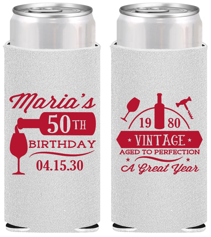 Personalized Birthday Slim Can Coolers - 50th Wine | 20098