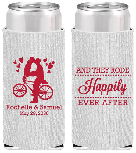 Personalized Wedding Slim Can Coolers - Happily Ever After Bicycle | 201