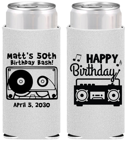 Personalized Birthday Slim Can Coolers - 50th Cassette Tape | 20117