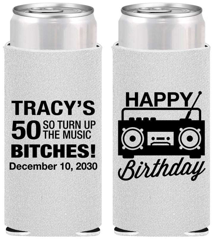 Personalized Birthday Slim Can Coolers - 50th Cassette Tape | 20118