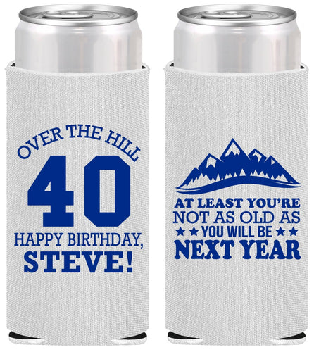 Personalized Birthday Slim Can Coolers - 40th Over The Hill | 20123