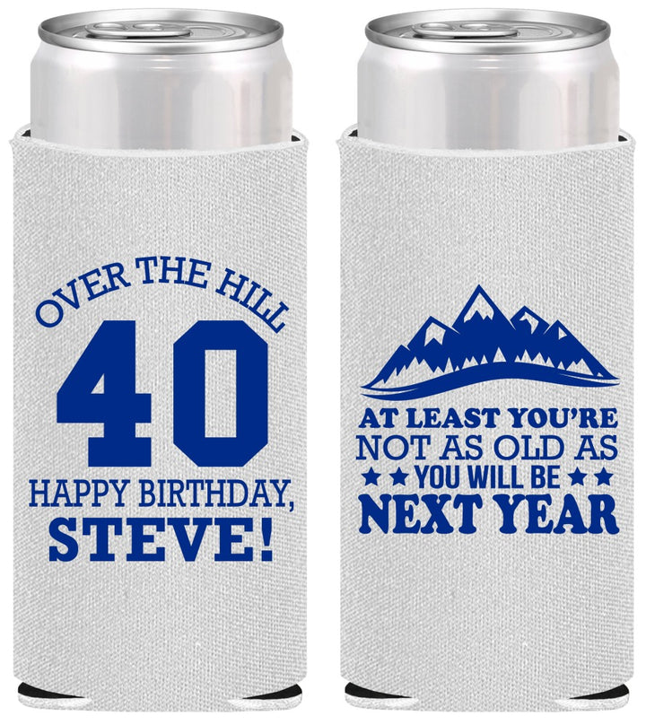 Personalized Birthday Slim Can Coolers - 40th Over The Hill | 20123