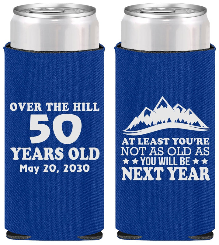 Personalized Birthday Slim Can Coolers - 50th Over The Hill | 20124
