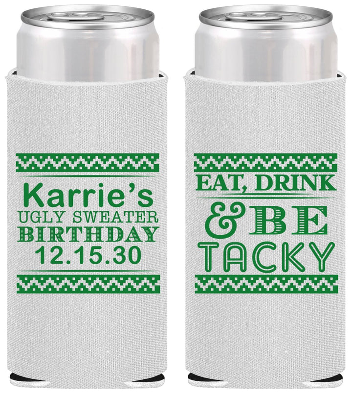 Personalized Birthday Slim Can Coolers - Christmas Eat Drink Tacky | 20137