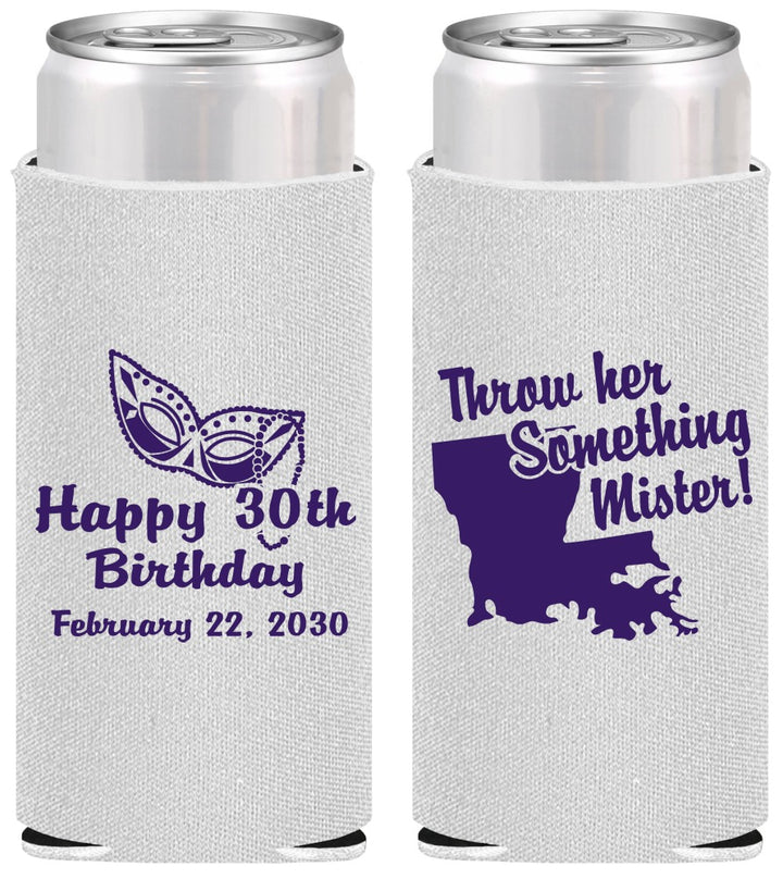 Personalized Birthday Slim Can Coolers - 30th Mardi Gras | 20146